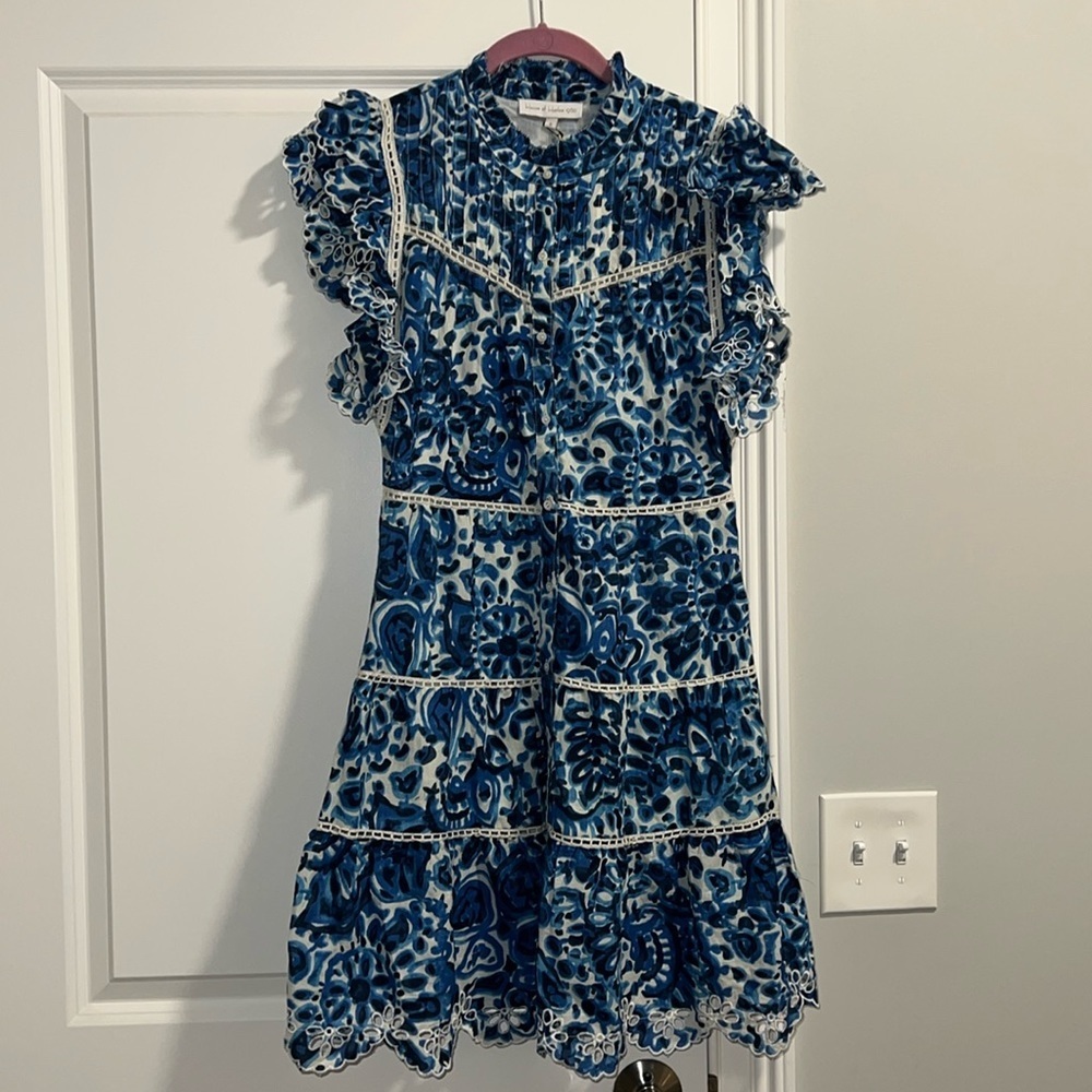 House of Harlow 1960 Melba Blue Floral Ruffle Button Front Dress - Picture 4 of 12